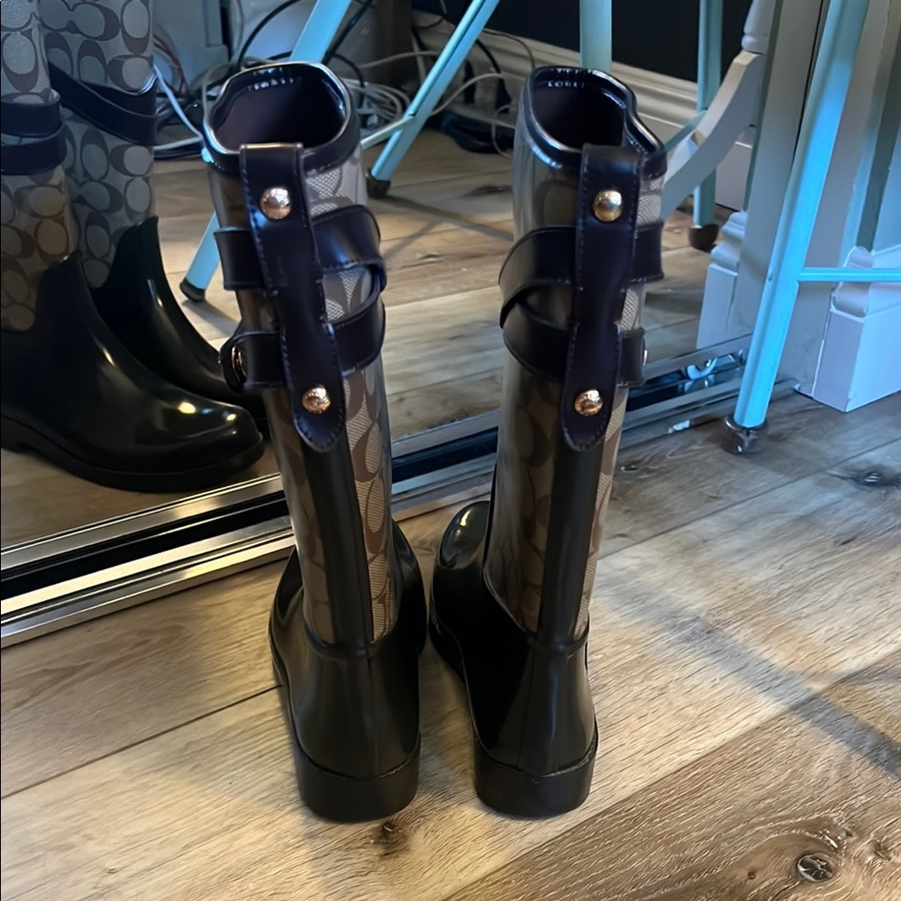 Coach, Brown Monogram Rain Boots, size 7-7.5 - Picture 3 of 5
